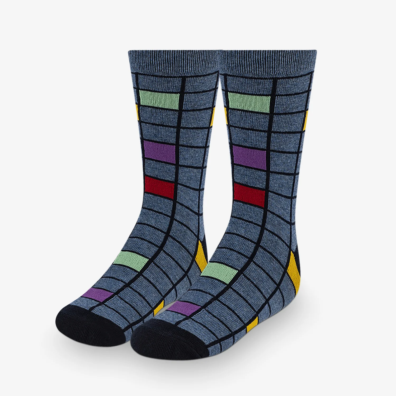 Boys dress Cotton Blend socks with colorful squares on them