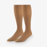 A pair of tan Mod&tone socks on a white background.